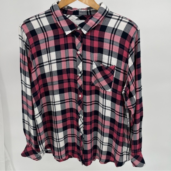Rails Womens Hunter Plaid Shirt Size XXL Button Down Mulberry White Indigo - Picture 2 of 12
